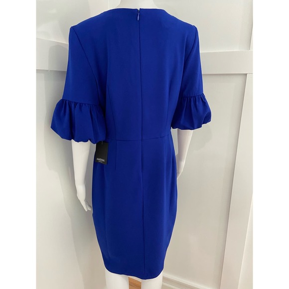Marina Crepe Bubble Sleeve Blue Dress New in Plastic* Size 10 WD41 - Picture 9 of 14